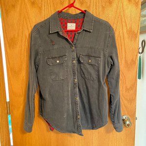 Distressed Button Up Shirt Thick Flannel Small
